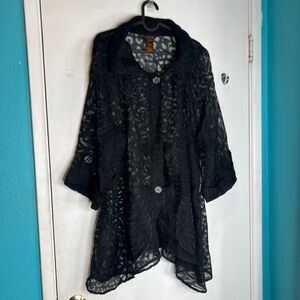 Multiples White Leopard Burnout Light Topper Jacket Roll-tab Sleeves. S